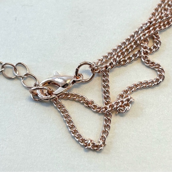 Rose Gold Tone Metal with Crystals Set Dangle Earrings Long Necklace - Picture 6 of 11